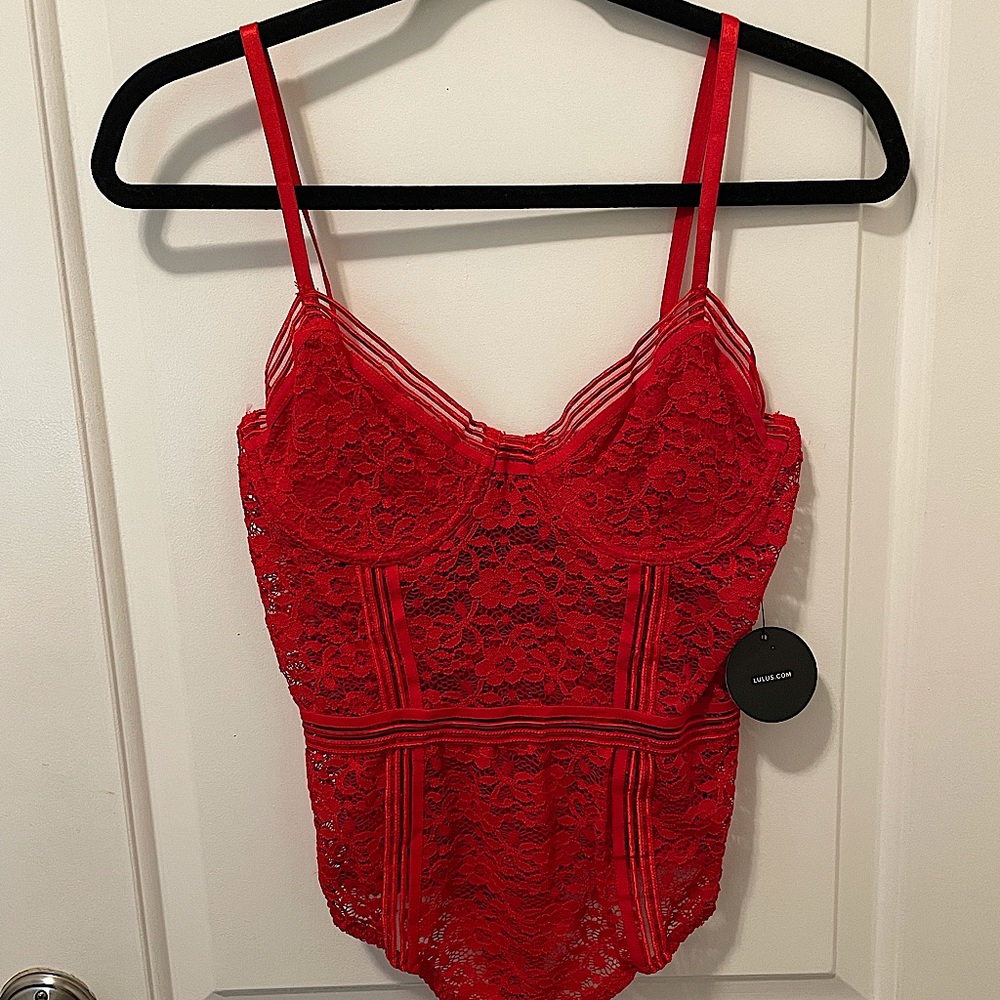 Lulu’s Red Lace Bodysuit